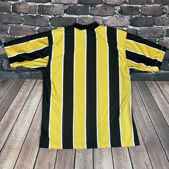 Vintage Nike Soccer Jersey Yellow Black Striped Center Swoosh Size M 90s Team - Picture 16 of 16